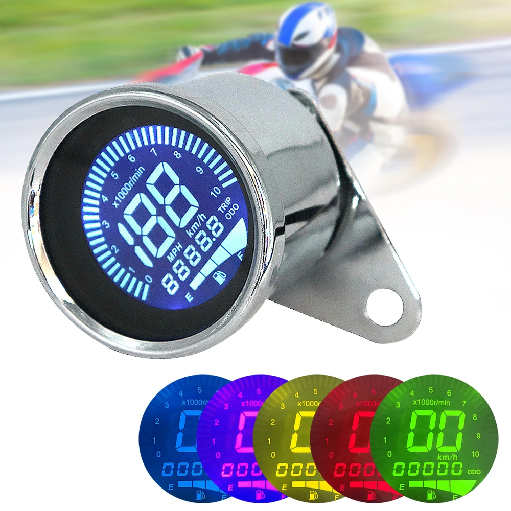 

12V Universal Motorbike Motorcycle Instrument Display Oil Level Meter LCD Gauge Tachometer Motorcycle Digital Speedometer Sliver