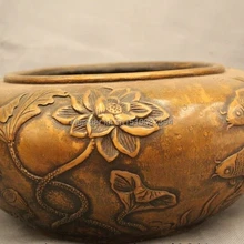 " Китайский Народный Бронза Фэн-Шуй Лаки цветок лотоса Cyprinoid Рыбы аквариум Горшок