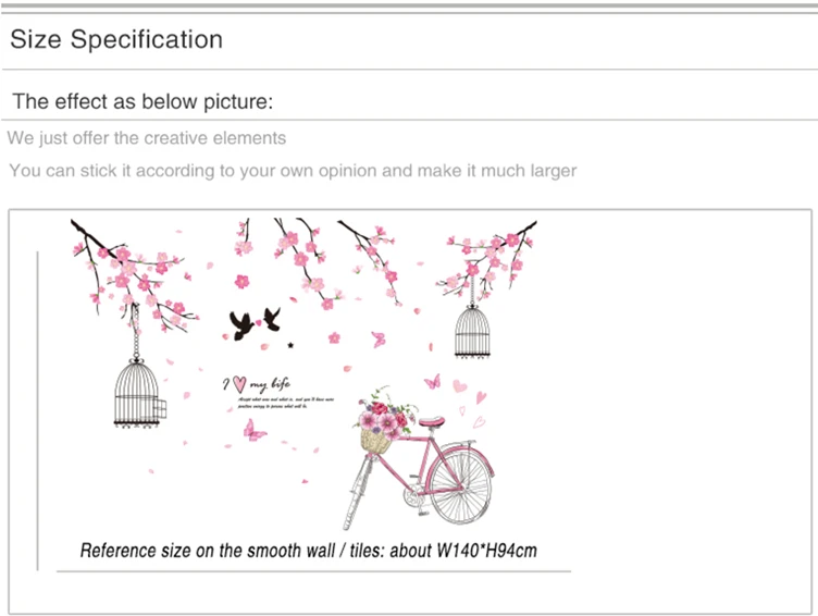 [Shijuekongjian] вишневые цветы наклейки на стену DIY клетка для птиц наклейки на стены велосипеда для дома гостиной спальни украшения