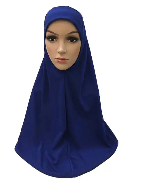 Мусульманский Хиджаб один кусок Амира платок однотонный шарф исламские хиджабы для женщин повязка на голову, тюрбан полное покрытие шапочка для молитвы арабские шали шапки - Цвет: Королевский синий
