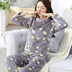 JINUO Новое поступление Дизайн Женские Фланелевые пижамы для девочек с цветочным принтом повседневное осень зима теплая домашняя одежда