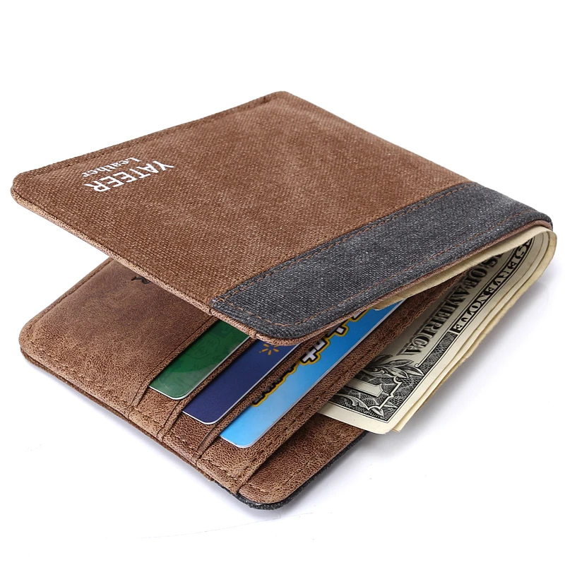 

New 2018 Canvas Credit Card Holder Men Business Casual Male Purse Cotton Linen Short Coin Pocket Zipper Wallet Men Purse Male