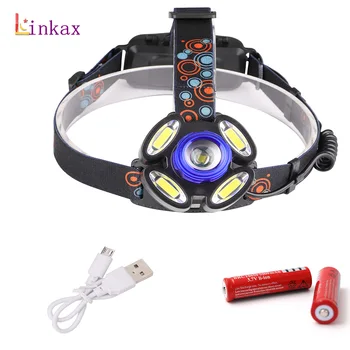 

1*T6+4*COB LED Headlight Waterproof USB Rechargeable LED Head lamp 4 Modes Flashlight Torch for Camping Fishing Outdoor Headlamp