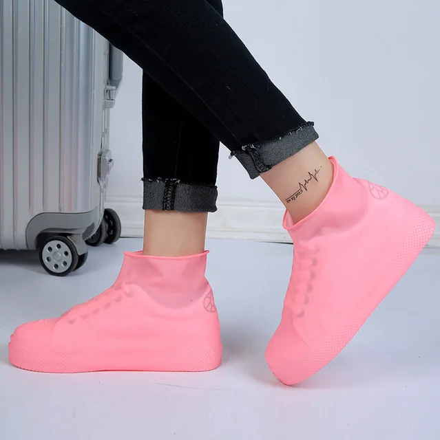 Дождевик для обуви; Резиновые Нескользящие Водонепроницаемые Дождевики; дождевик; Многоразовые силиконовые стельки; обувь для путешествий - Цвет: Розовый цвет