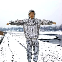 Зима 3D белый снег сливы ветви деревьев стиль камуфляж ghillie костюм birdwatch страйкбол охота одежда включает в себя куртка и брюки