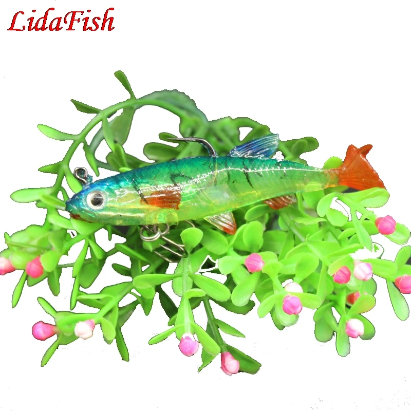 

LIDAFISH 2018 new 8-9cm14g 5pcs artificial bait double hook package lead soft fake fish barbed five colors optional fishing gear