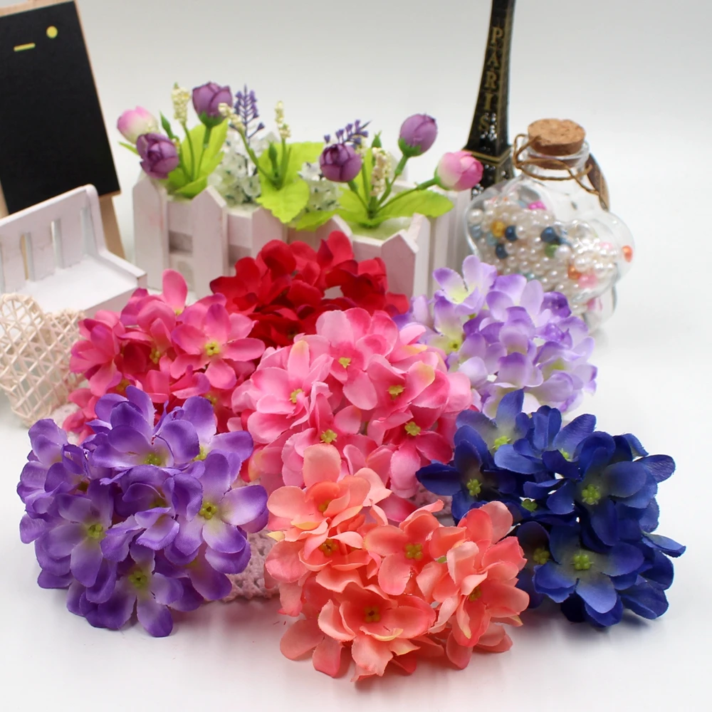 

2015 3cm 1set (12flower+1bunch) Silk Hydrangea Bouquet artificial flowers for wedding car home art decoration scrapbooking