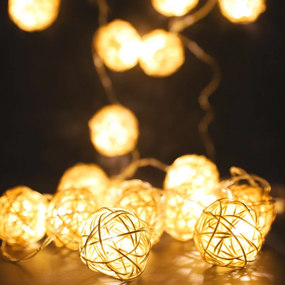 Ротанговые шарики, гирлянда 2,5 м/3 см 20 светодиодный для праздничных украшений для дома спальни Рождественская Свадебная вечеринка на батарейках