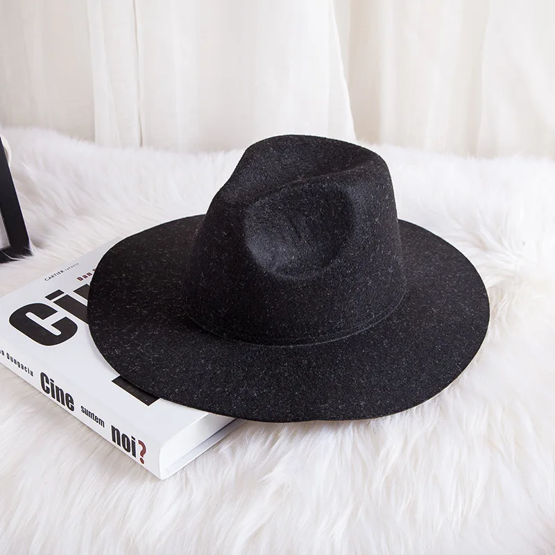 Осенне-зимняя женская Солнцезащитная шляпа с Впадиной мужская фетровая шляпа Классическая широкополая фетровая мягкая женская шляпа в форме колпака Chapeau Имитация шерсти шапка - Цвет: Jazz Cap Black
