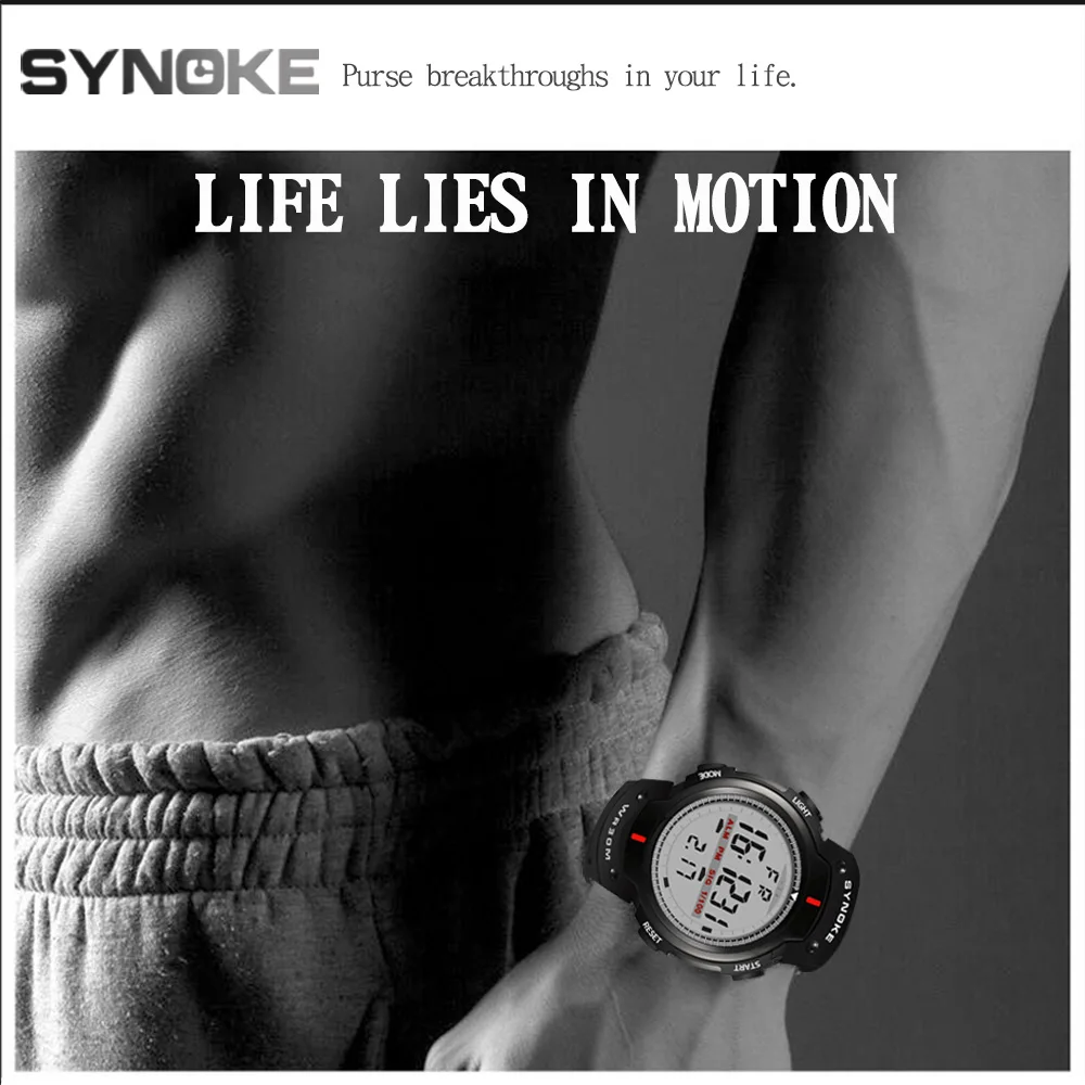 SYNOKE, мужские часы, 30 м, водонепроницаемые, электронные, светодиодный, цифровые, мужские, для улицы, мужские, s, спортивные, наручные часы, секундомер, Relojes Hombre