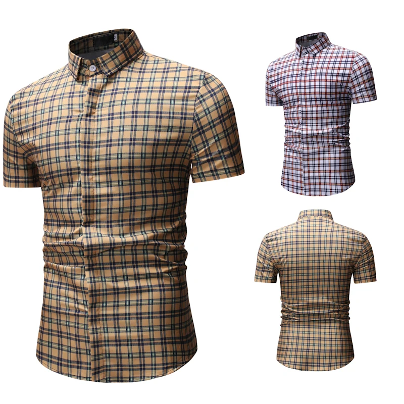 Модные популярные клетчатые дизайнерские короткие рубашки для мужчин весна лето приталенная Мужская рубашка с коротким рукавом Новое поступление YS20