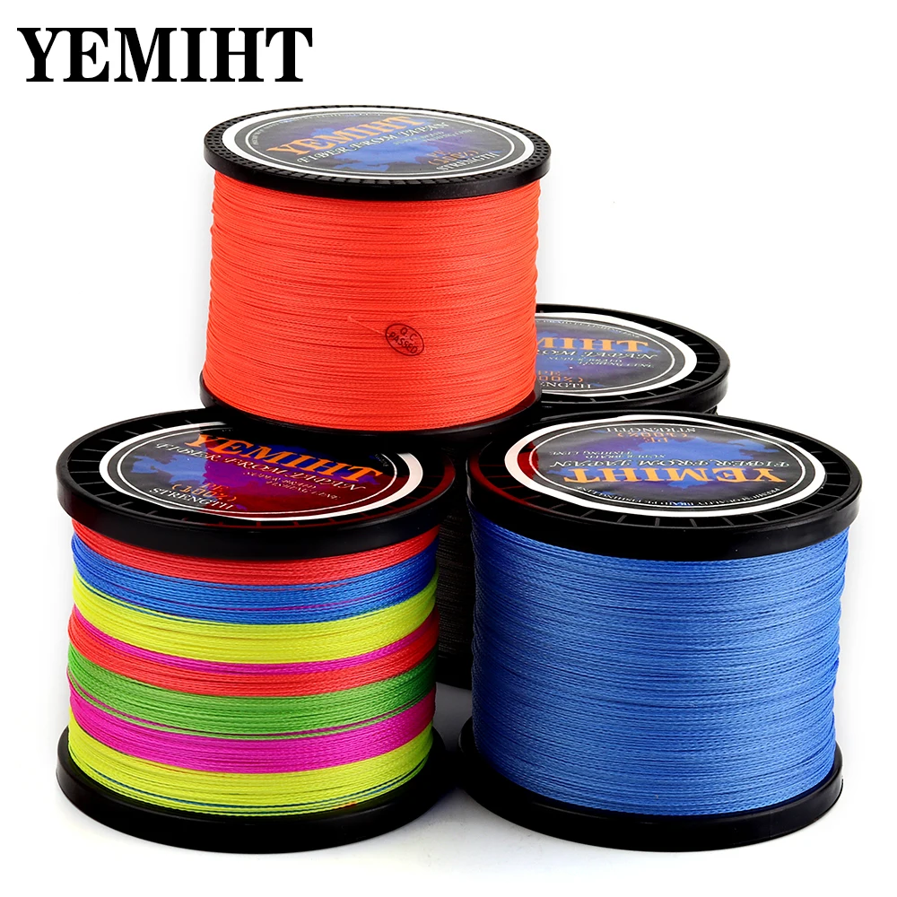 

4 Strands 1000M 500M 300M YEMIHT PE Multicolor Braided Fishing Line 4 Weave Superior Extreme Strong 100% SuperPower