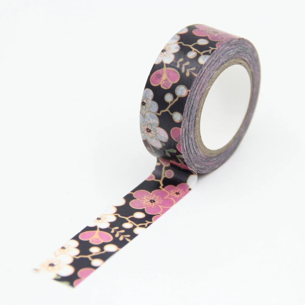 High Quality Japanese Black Flower Washi Paper Masking Tapes DIY Floral