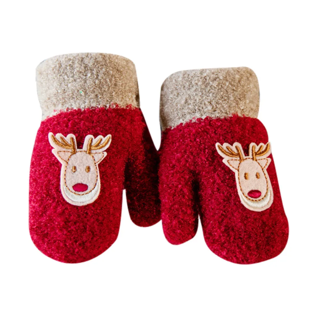 Зимняя теплая одежда для малышей; детские перчатки; варежки для малышей; Милые плотные Рождественские перчатки с оленем для девочек и мальчиков; зимние теплые перчатки