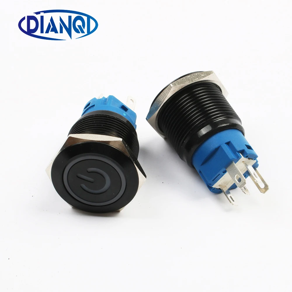 

New type LED 19mm push button switch press button switches car switch Ring mark NO NC Black Momentary PC Latching