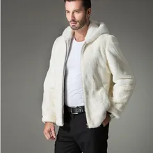 Для мужчин искусственная норка Куртки с меховым капюшоном Повседневное белый Jaqueta Masculina брендовая одежда Casaco Masculino мужское меховое пальто из искусственного меха K23