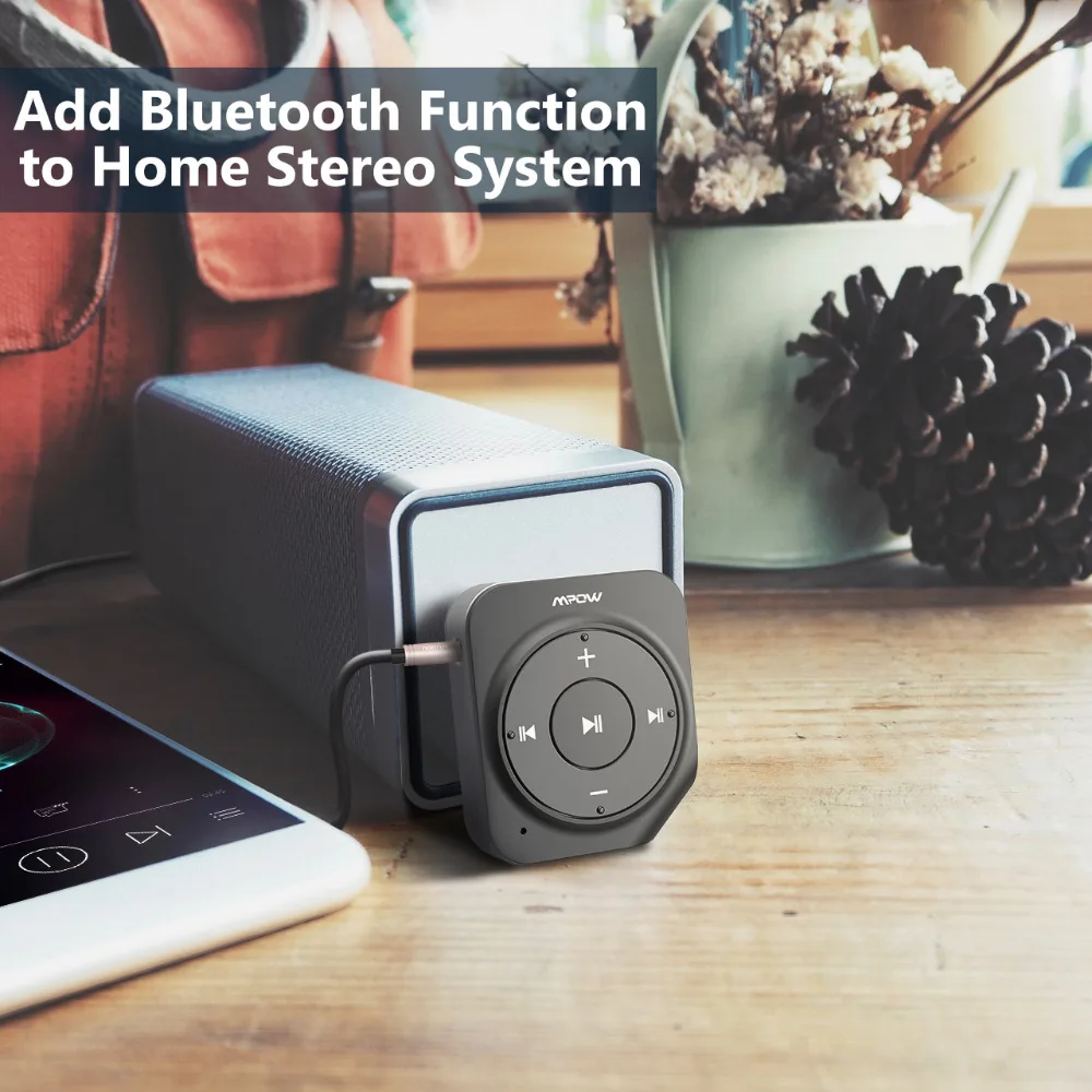 Mpow Bluetooth V4.1 приемник автомобильный комплект аудио адаптер Встроенный 2 микрофона 15 ч Время воспроизведения Hands-free для домашней автомобильной звуковой системы