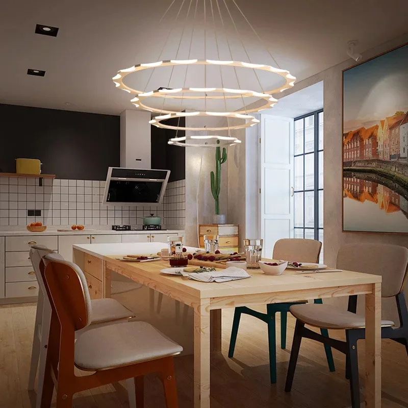 

Modern Led Pendant Lights Gear Circle Ring Restaurant Hall Hanglamp Parlor Pendant Lamps Nordic Indoor Hanging Light Fixtures