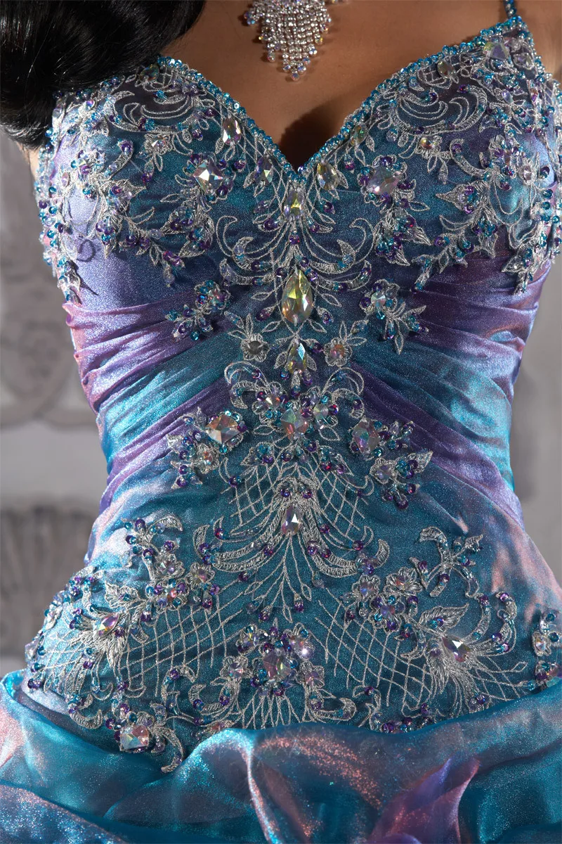 Пышное платье спагетти королевский синий бальное платье из органзы сшитое аппликация из бисера оборками Vestido дебютантка Q1074