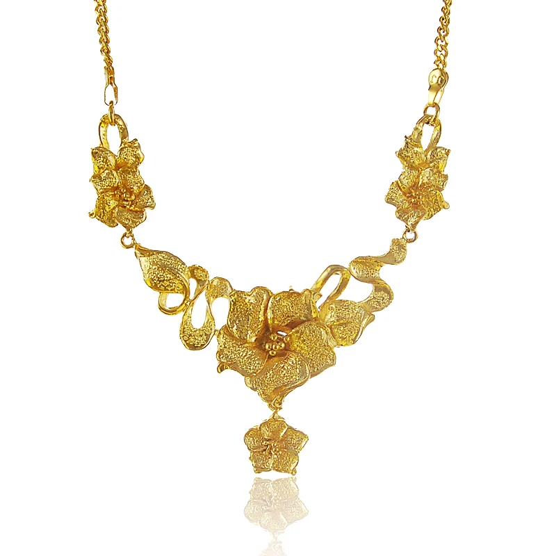 Download Elegant retro flowers type gold single chain necklaces ,pure Gold color necklace, women ...