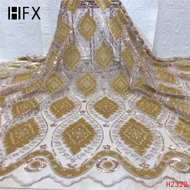 

HFX Latest African Velvet Sequins Net Lace Fabric High Quality 2019 Nigerian Lace Fabric For Wedding African Lace Fabric F2320