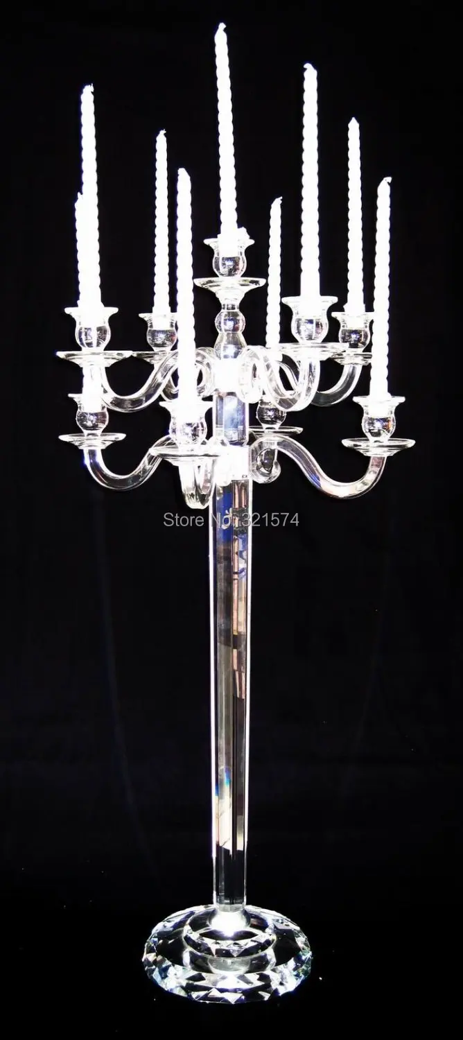 

33Inch Clear Glass Crystal Ball Candlestick Candle Holders 9-arms Candle Stand Candelabrabrum Wedding Centerpieces Table Lamps