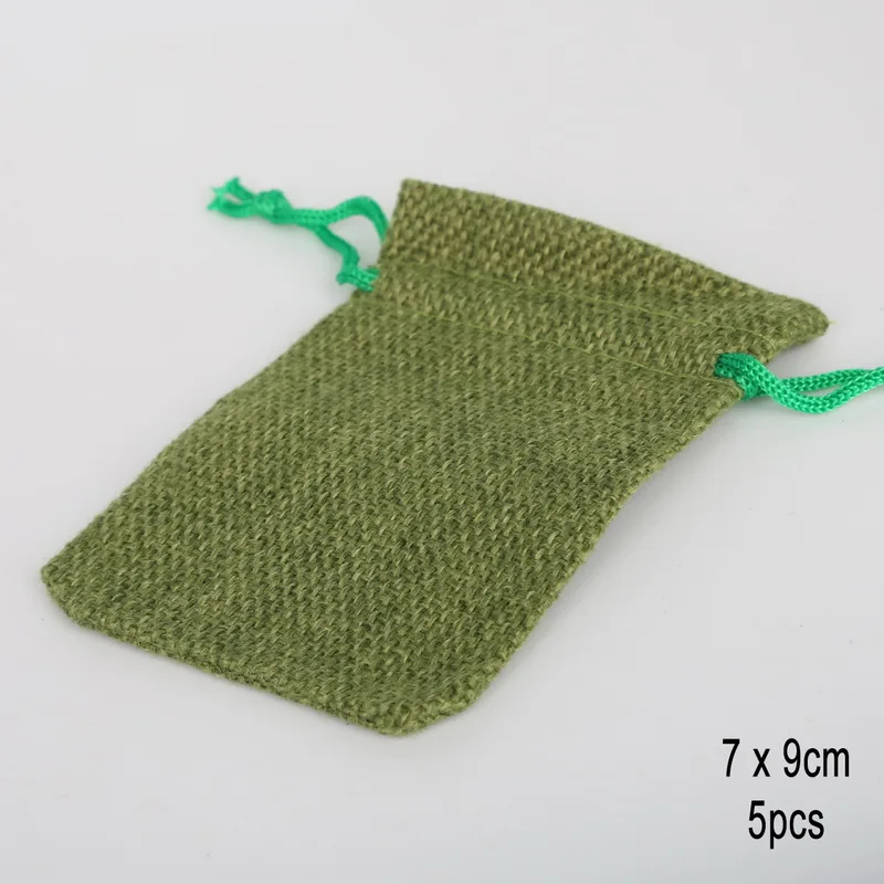 5 шт./лот винтажные натуральные джутовые Подарочные мешки из мешковины, мешки для конфет, свадебный подарочный мешочек на шнурке для упаковки ювелирных изделий - Цвет: Green