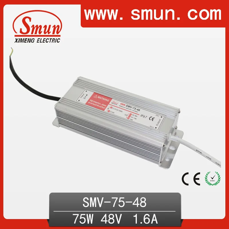 

75W 48V 1.6A Waterproof IP67 LED Driver Switching Power Supply for Led Strip Light with CE ROHS 1 Year Warranty SMV-75-48