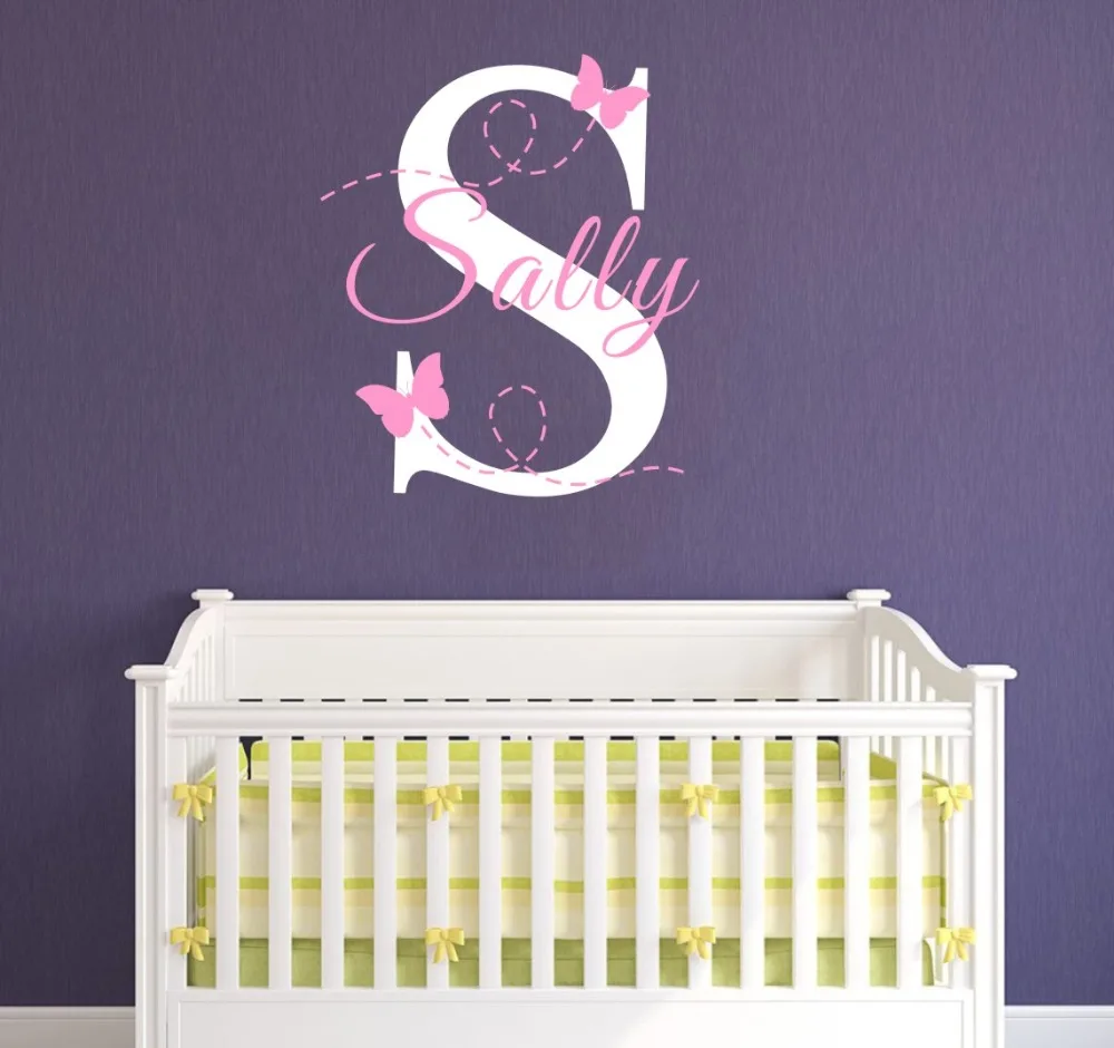 

Pretty Butterflies With Huge Initiall Custom Girls Name Wall Sticker Home Special Girls Bedroom Sweet Decor Vinyl Murals W-126