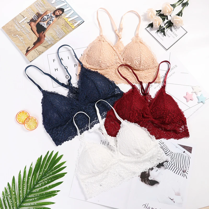 Bra Wireless Bras for Women Lingerie Lace Sexy Bralette Push Up Bra Plus Size Y-line Straps Backless Bras Large Size