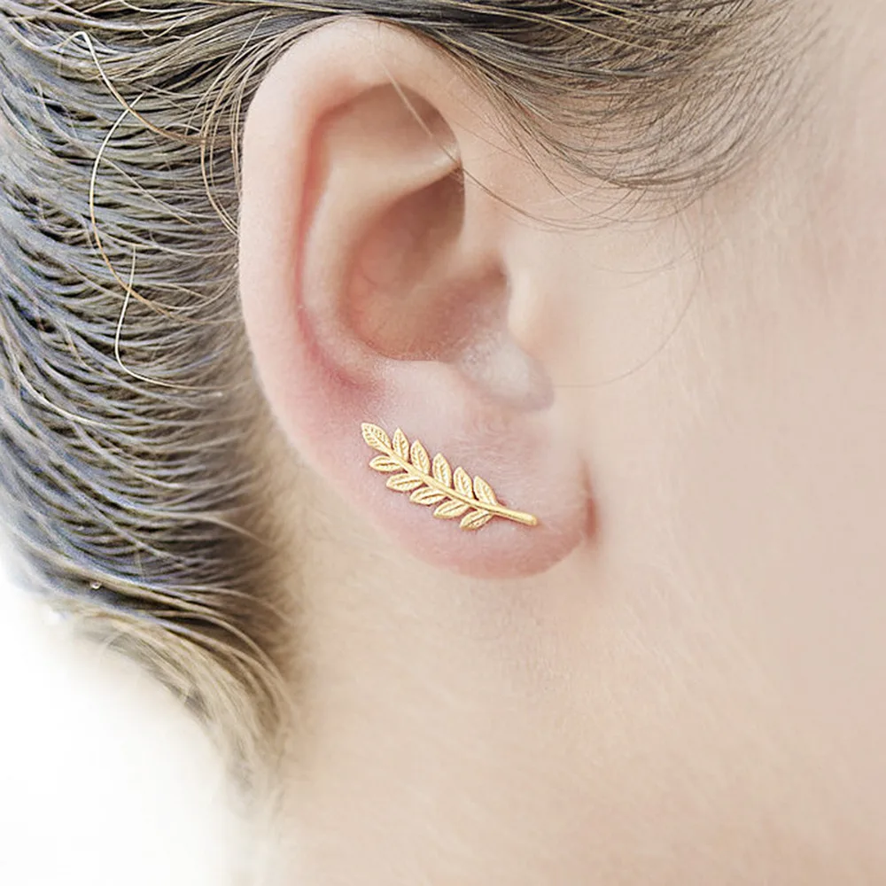 

GEREIT Trendy Vintage Gold Silver Black Small Leaf Stud Earrings Modern Beautiful Feather Statement Earrings for Women Brincos
