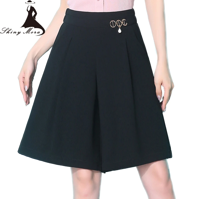 

SHINYMORA 2019 Summer Chiffon Shorts for Women Elastic Waist Casual Shorts Female Fashion Wide Leg Knee Length Loose Shorts 4XL