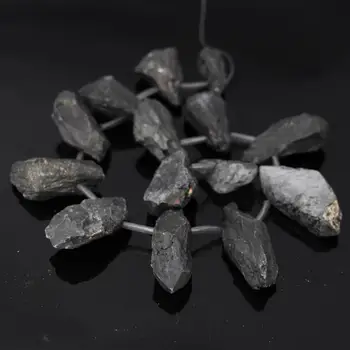 

15.5"Strand Gun Black Titanium Large Quartz Crystal Geode Top Drilled Freeform Nugget Pendant Bead,Raw Crystal Druzy Point Beads