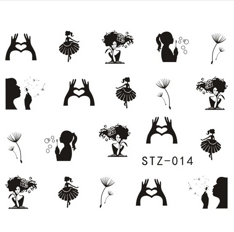 1 шт. дизайн наклейки для ногтей новые черные цвета Одуванчик Девушка изображение штамповки ногтей Красота Наклейки Инструменты SASTZ014