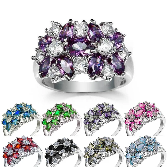 Huitan Hot Sale Cocktail Party Ring Flower Cubic Zirconia  Valentine's Day Gift  Fashion Jewelry Luxury Rings for Women & Lover - Image 4