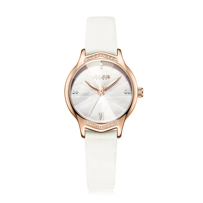 Перламутровые женские часы Япония Кварцевые элегантные модные часы браслет из натуральной кожи часы девушки подарок на день рождения Julius Box - Цвет: Белый