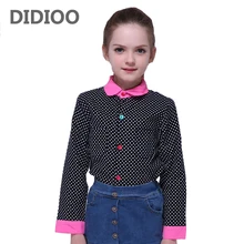 Детские Блузки для девочек рубашки с длинными рукавами для девочек, осенне-весенние детские топы в горошек, школьные блузки для девочек 7, 8, 9, 10, 12 лет