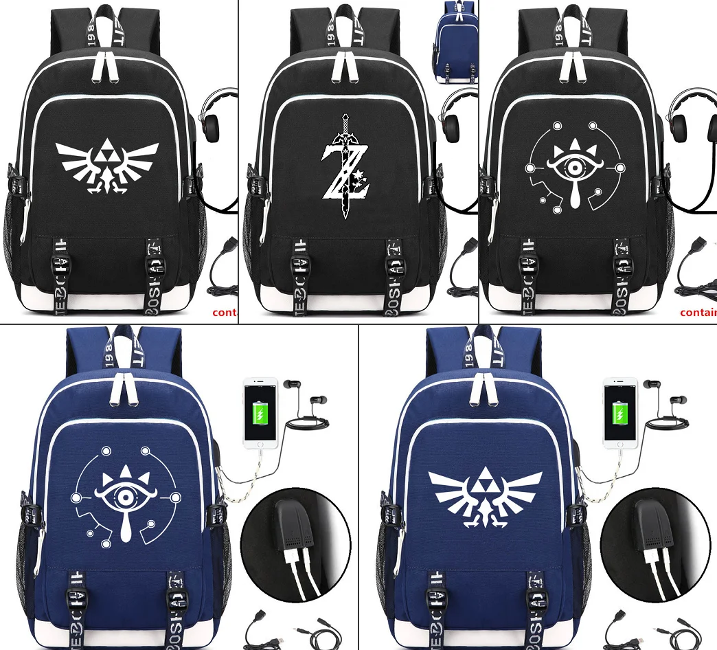 

Legend of Zelda Breath of the Wild Backpack Canvas Rucksack USB Charging Port knapsack Headphone interface Laptop bag school bag