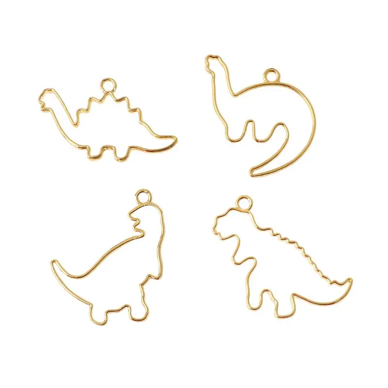 4Pc Cartoon Dinosaur Blank Resin Frame Pendant Open Bezel Setting Jewelry Making