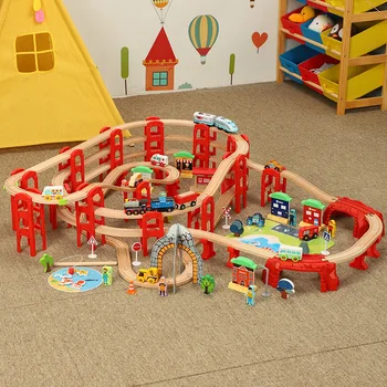 

Electric Diecast Train Ring Multi-layer Superimposed Wooden Track Toy Set Compatible With Other Brands Of Wood Tracks Brio train