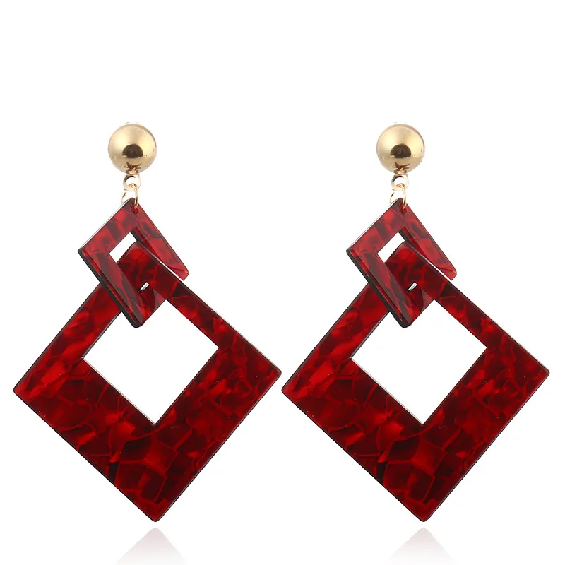 

European Fashion Vintage Jewelry Personality Geometric Decorative Pattern Acrylic Long Earrings