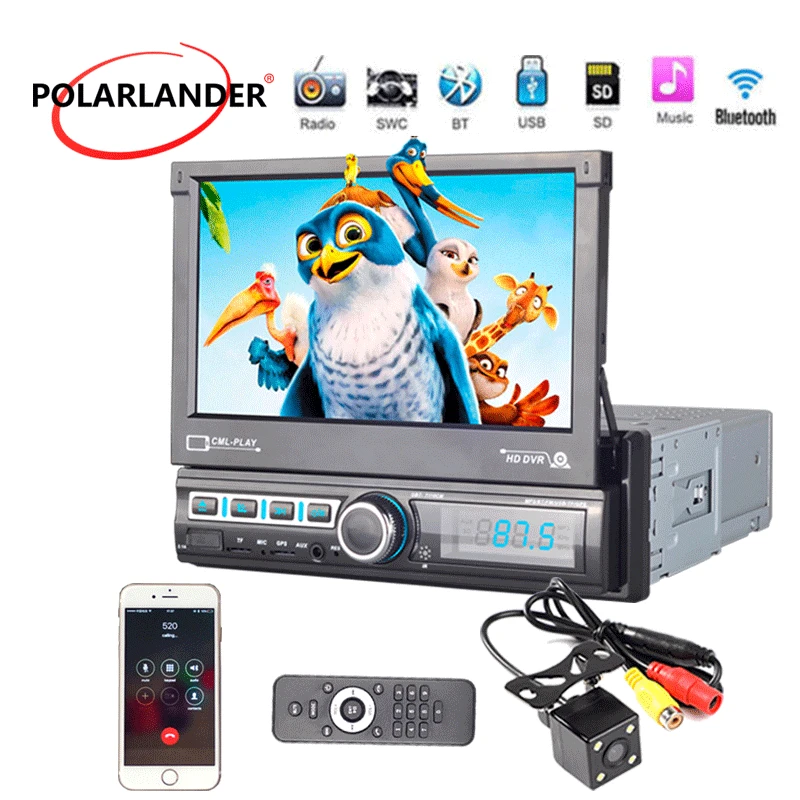 1 DIN 7''Touch Screen Radio Cassette Player Retractable Car GPS Navigation U Disk Playback Reversing Image Bluetooth Auto Radio - Цвет: With rear camera
