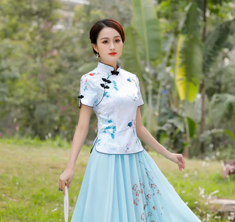 SHENG COCO S-4XL китайская блузка с принтом Cheongsam рубашки летние традиционные китайские Топы Ципао Женская одежда в китайском стиле