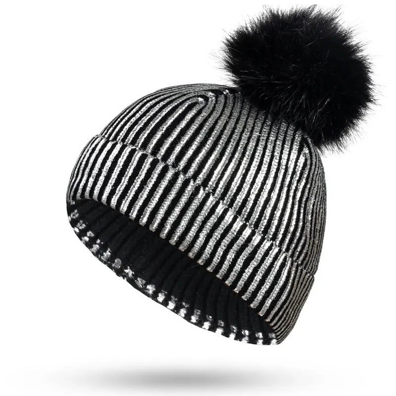 

Women Hat Knitted Hats Solid Color High Quality Winter Women Hair Ball Ski Rabbit Fur Hat Warm Hats For Women
