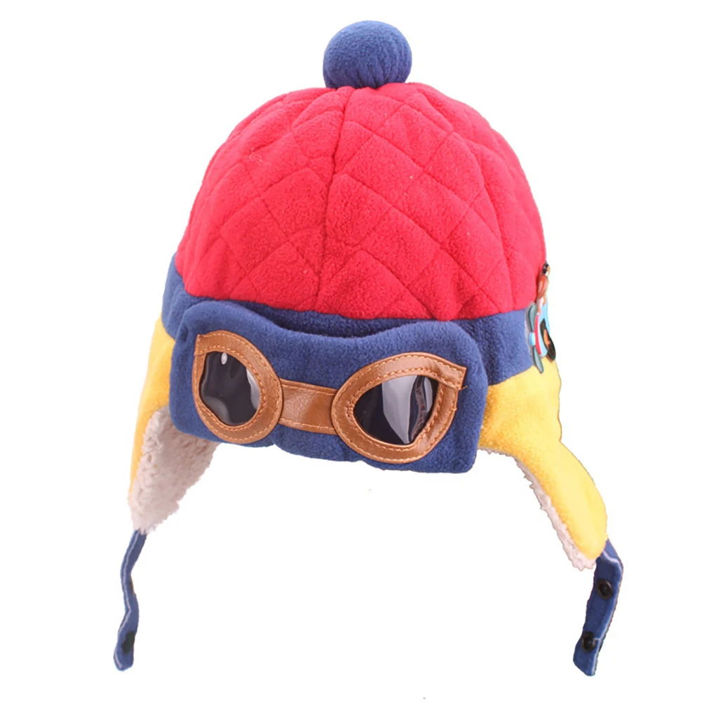 Зимние милые детские очки для маленьких мальчиков и девочек, дизайнерские шапочки с наушниками, шлем летчика - Цвет: Красный