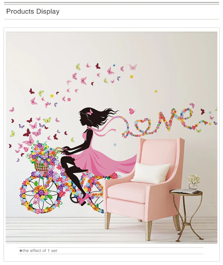 [SHIJUEHEZI] мультфильм фея девушка наклейки на стену DIY бабочки цветы настенные наклейки для дома детская комната детская спальня украшения