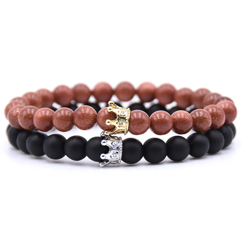 YIZIZAI Новая Мода CZ Корона натуральный камень браслет для мужчин и женщин Pulseira Masculina