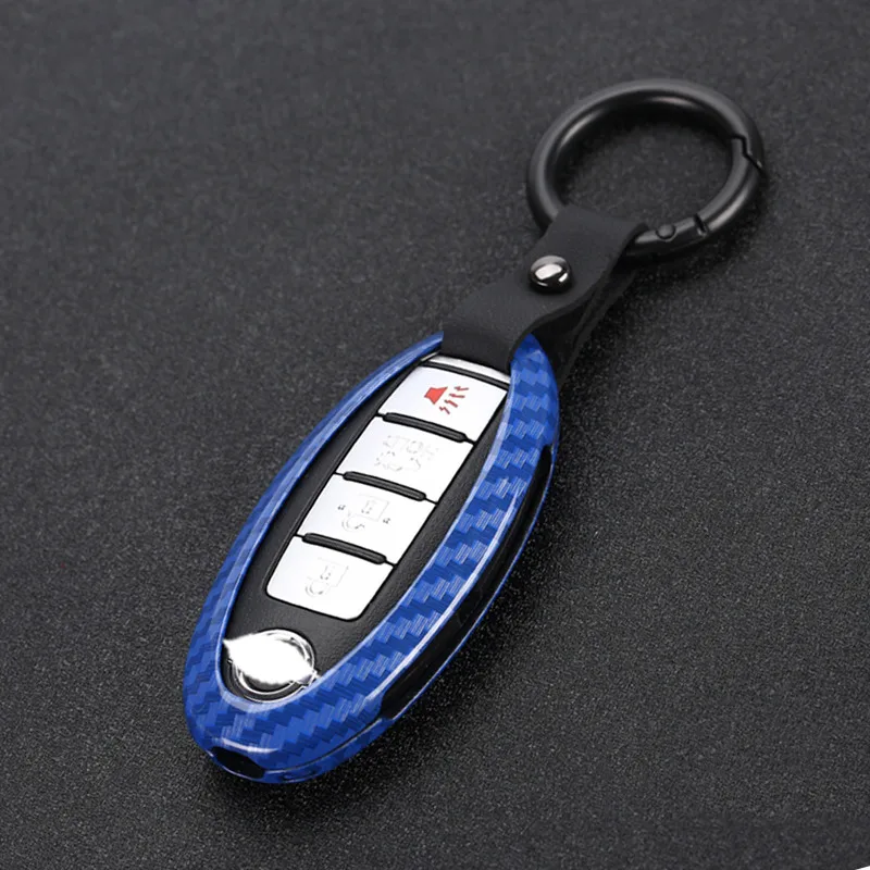 Чехол для ключей автомобиля со звездами из углерода для Nissan Tidda Livida X-Trail T31 T32 Qashqai March Juke Pathfinder Note Брелок GTR держатель для ключей - Название цвета: A-Carbon blue