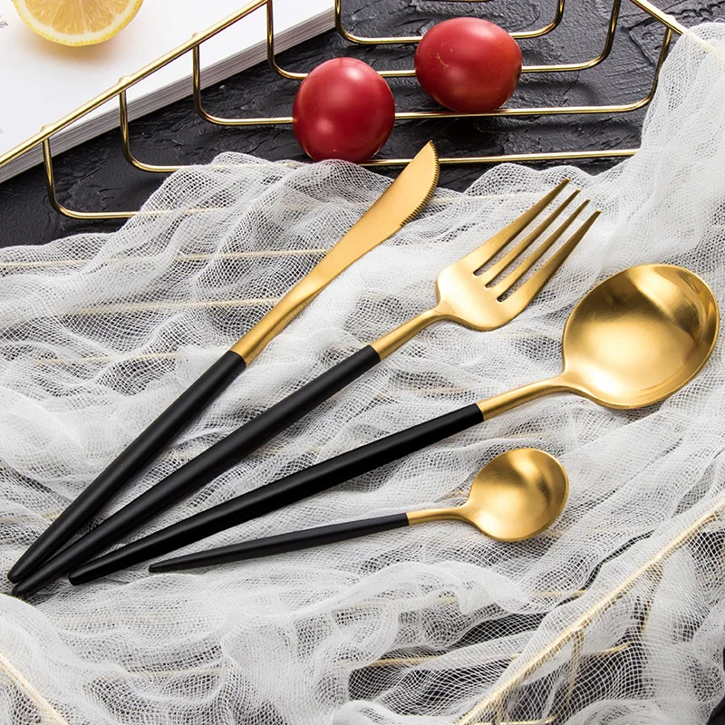 

Spklifey Steel Cutlery Set Forks Knives Spoons Gold Cutlery Set Western Silverware Stainless Steel Cutlery TablewareDropshipping