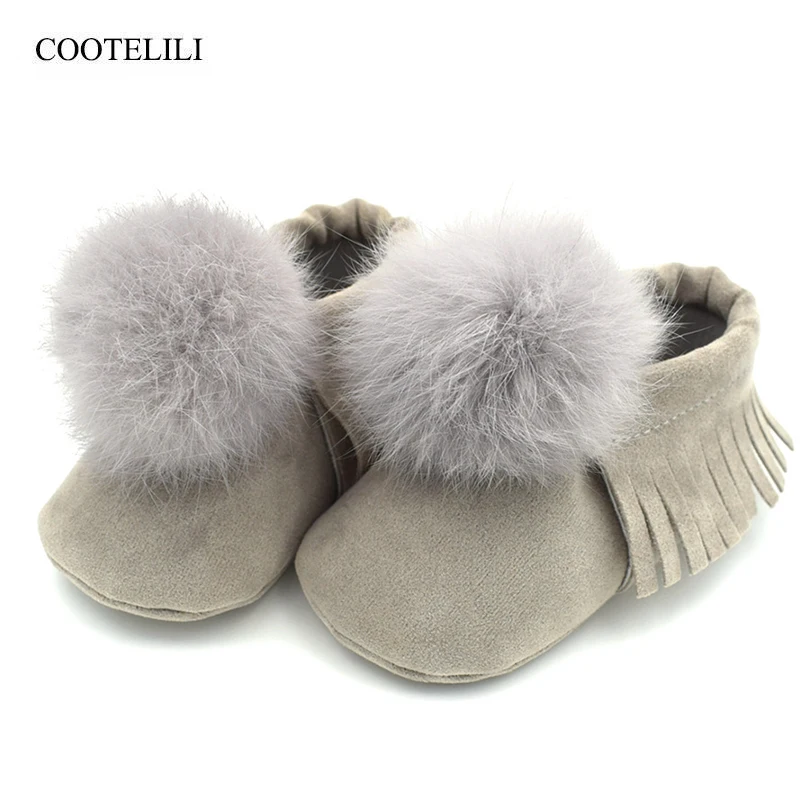 COOTELILI Tassel Toddler Baby Girl Shoes Soft Bottom Baby Boots Real Fur Princess Shoes Infant